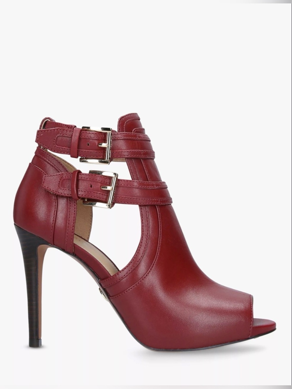 Michael Kors Blaze Leather Peep Toe Stiletto Heels Shoe Sz 8.5 Brandy Red